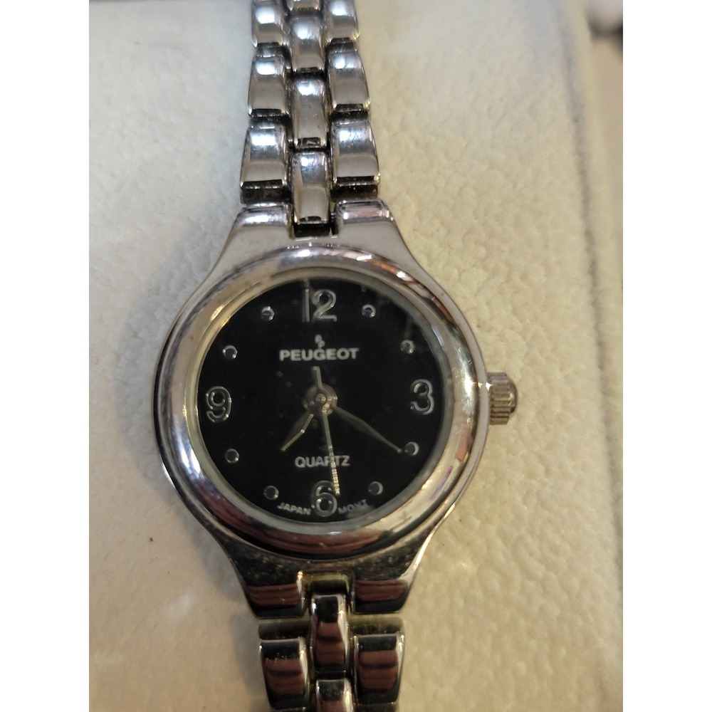Peugeot Quartz Watch – Black Dial – Silver Tone Bracelet – As-Is